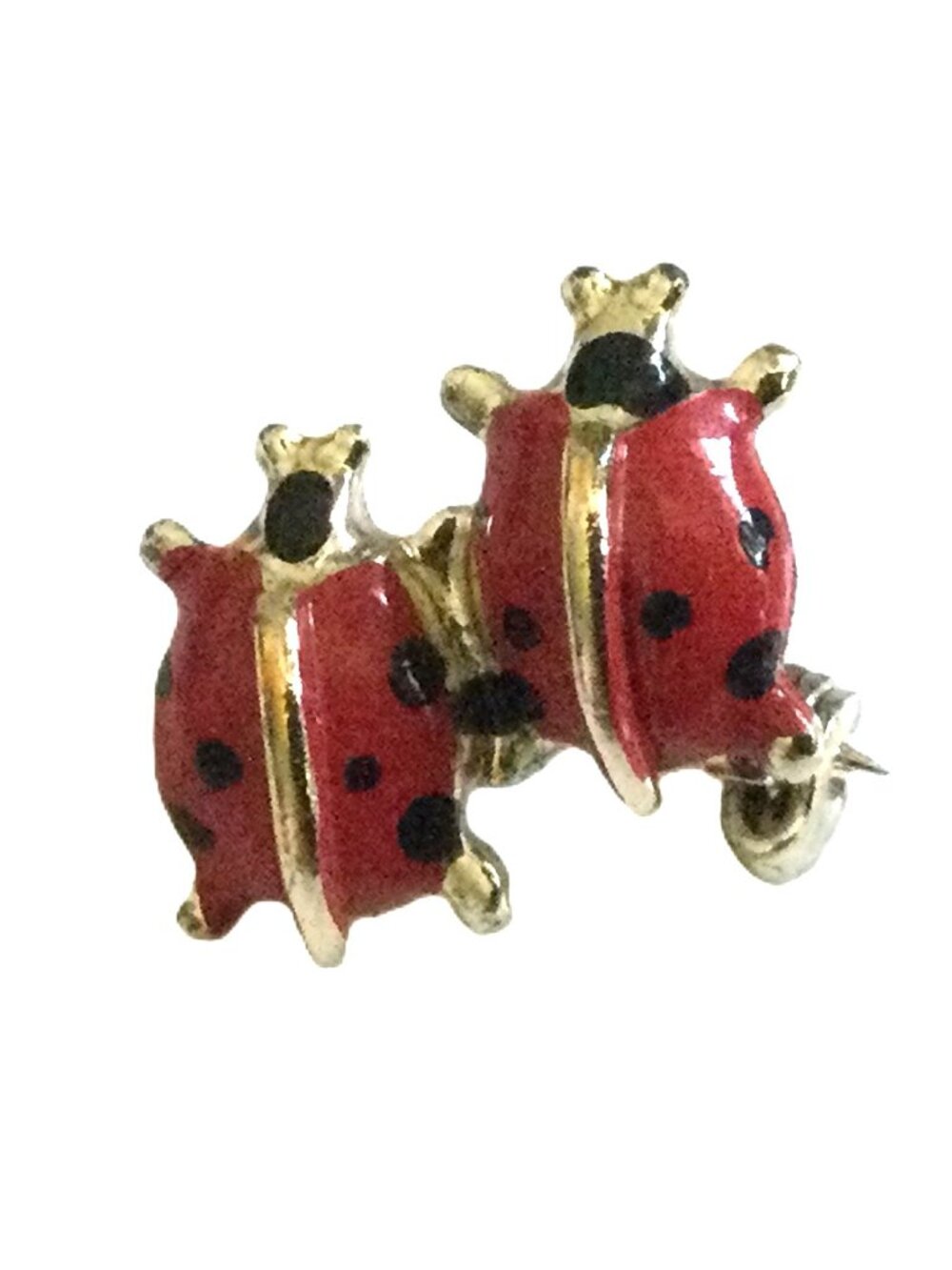 Vintage Double Ladybug Brooch Pin Gold Tone Red Enamel Whimsical‎ Novelty